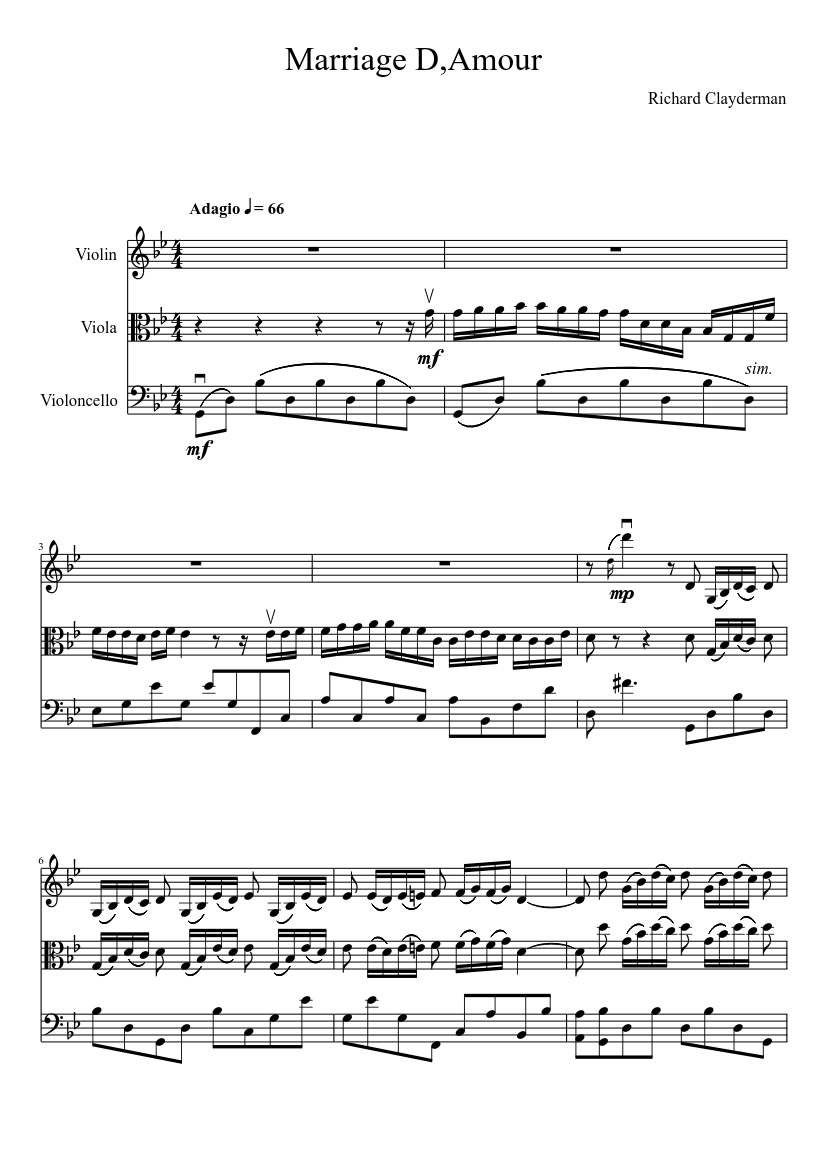 Marriage D,Amour Sheet music for Violin, Viola (String Duet) | Musescore.com