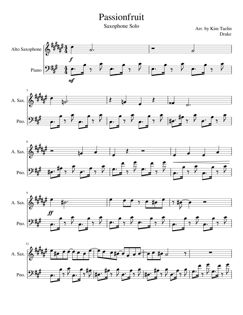 Passionfruit - Sax Solo Sheet music for Piano, Saxophone alto (Alto Sax  Piano Duet) | Musescore.com