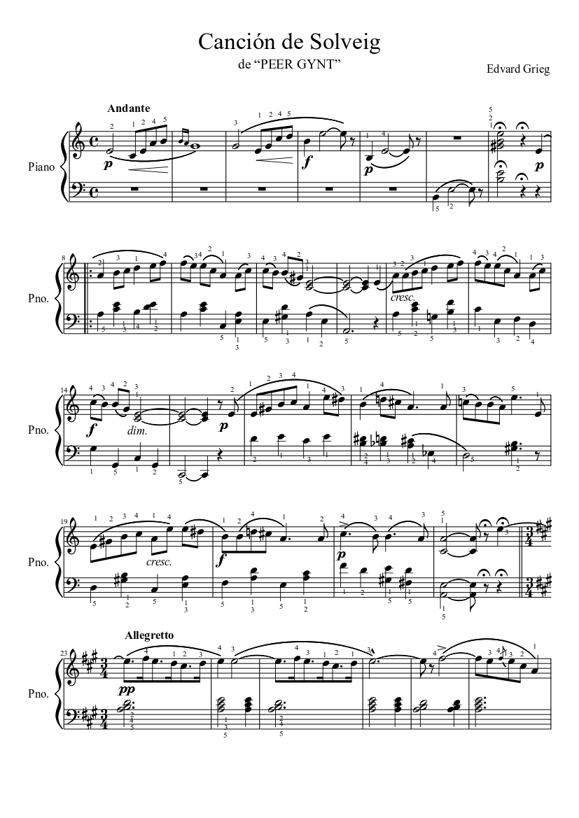 Solveig's Song (Solveigs sang) Sheet music for Piano (Solo) | Musescore.com