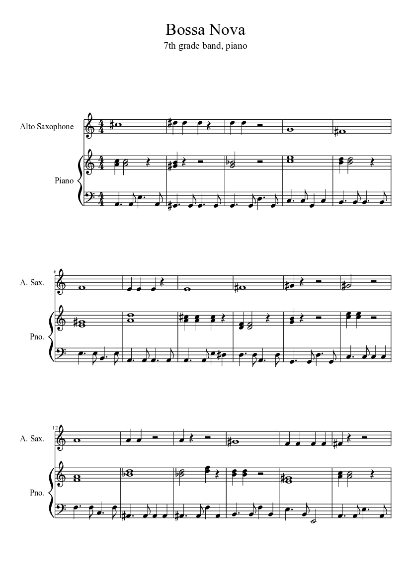 Bossa Nova Sheet Music for Piano (Solo) | MuseScore.com
