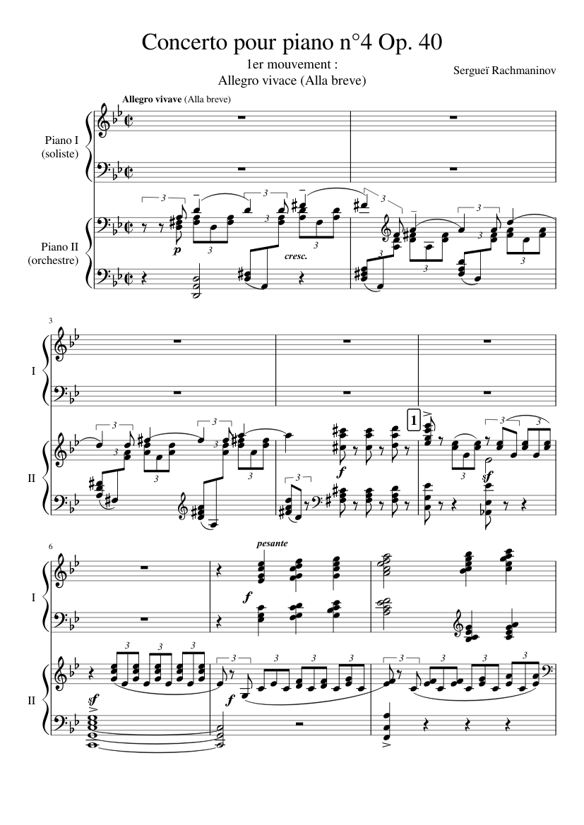 Sergueï Rachmaninov - Piano Concerto n°4 in G minor - 1st mouvement (Intro)  Sheet music for Piano (Piano Duo) | Musescore.com