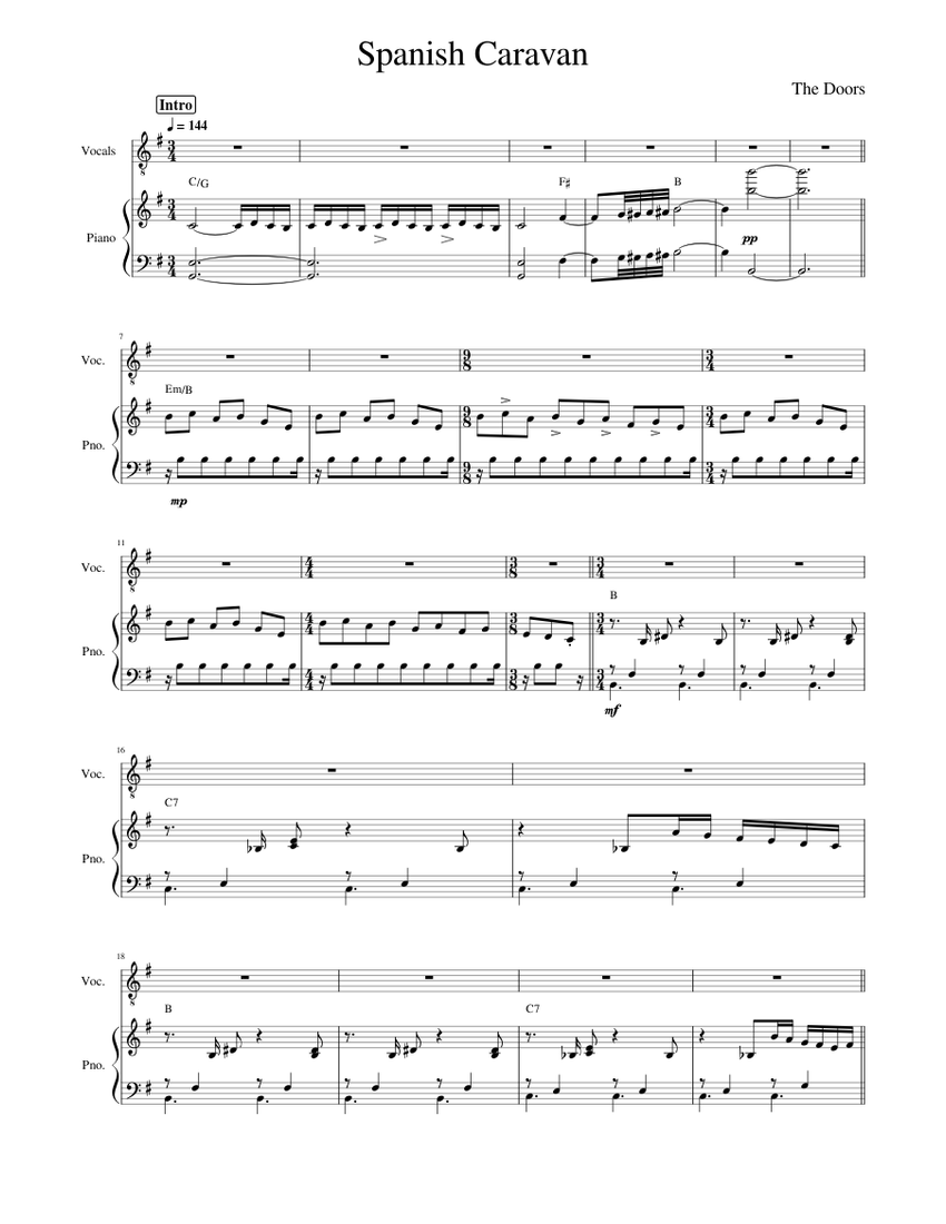 The Doors - Spanish Caravan Sheet music for Piano, Vocals (Piano-Voice) |  Musescore.com