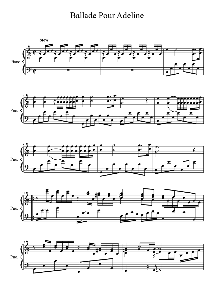 Ballade Pour Adeline Sheet Music For Piano Solo Musescore Com