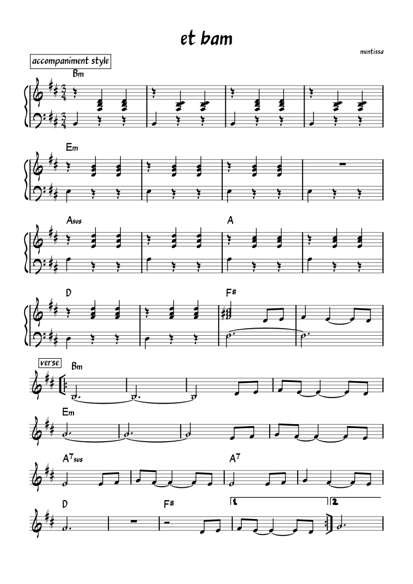Et Bam – Mentissa - Leadsheet - piano tutorial