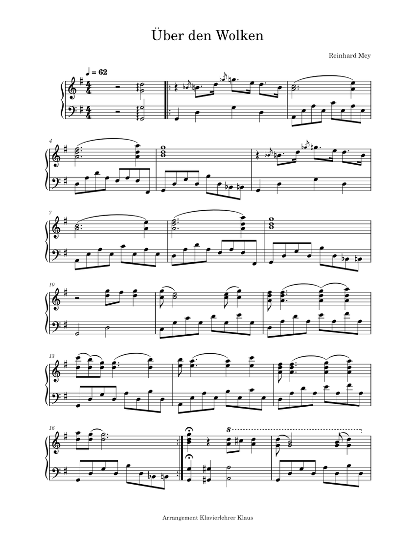 Uber den wolken Reinhard Mey Ueber den Wolken Sheet music