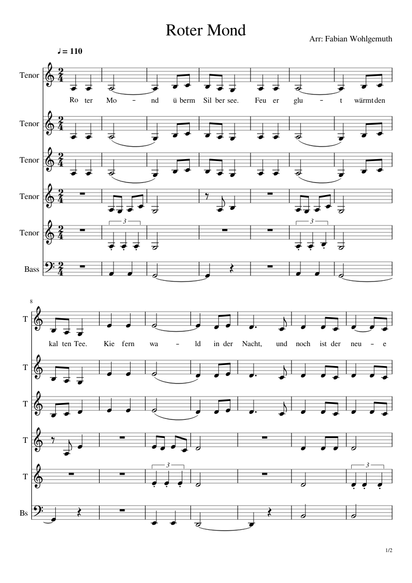 Roter Mond Sheet Music for Piano, Tenor, Euphonium, Trumpet in c