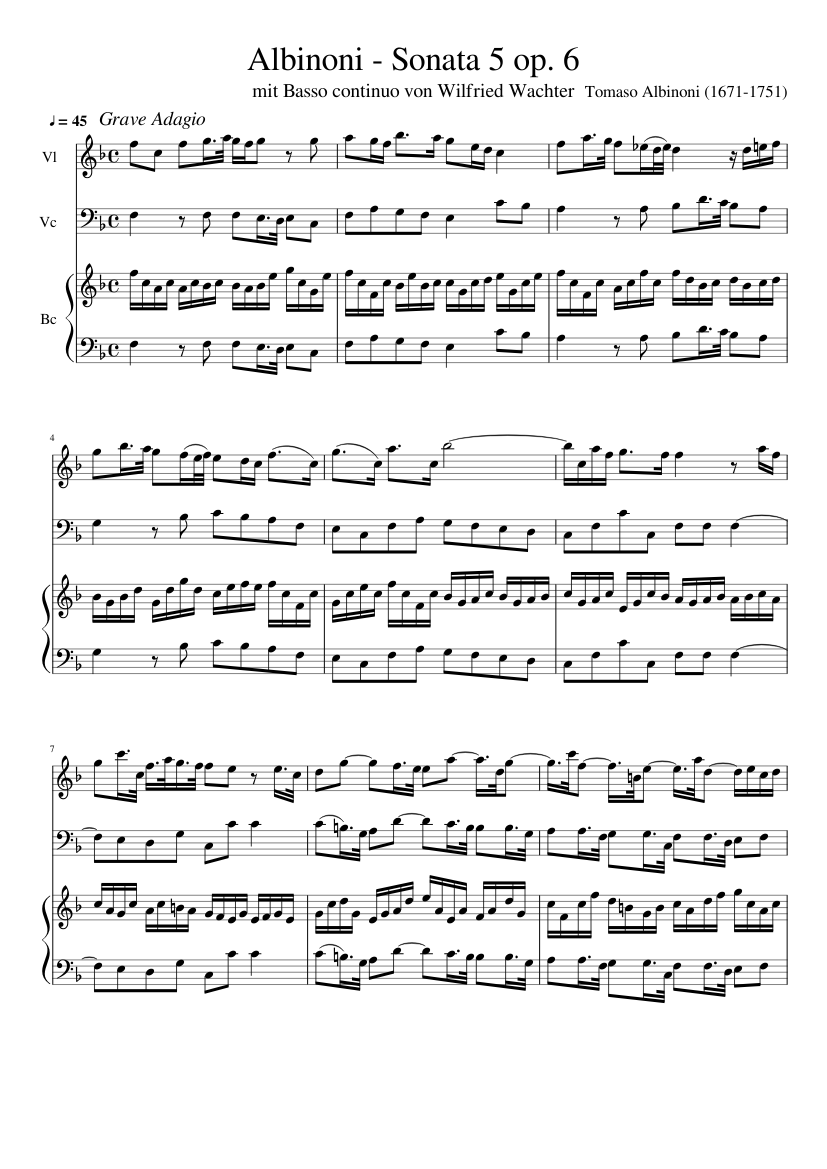 Albinoni - Sonata 5 op. 6 Sheet Music for Harpsichord, Violin