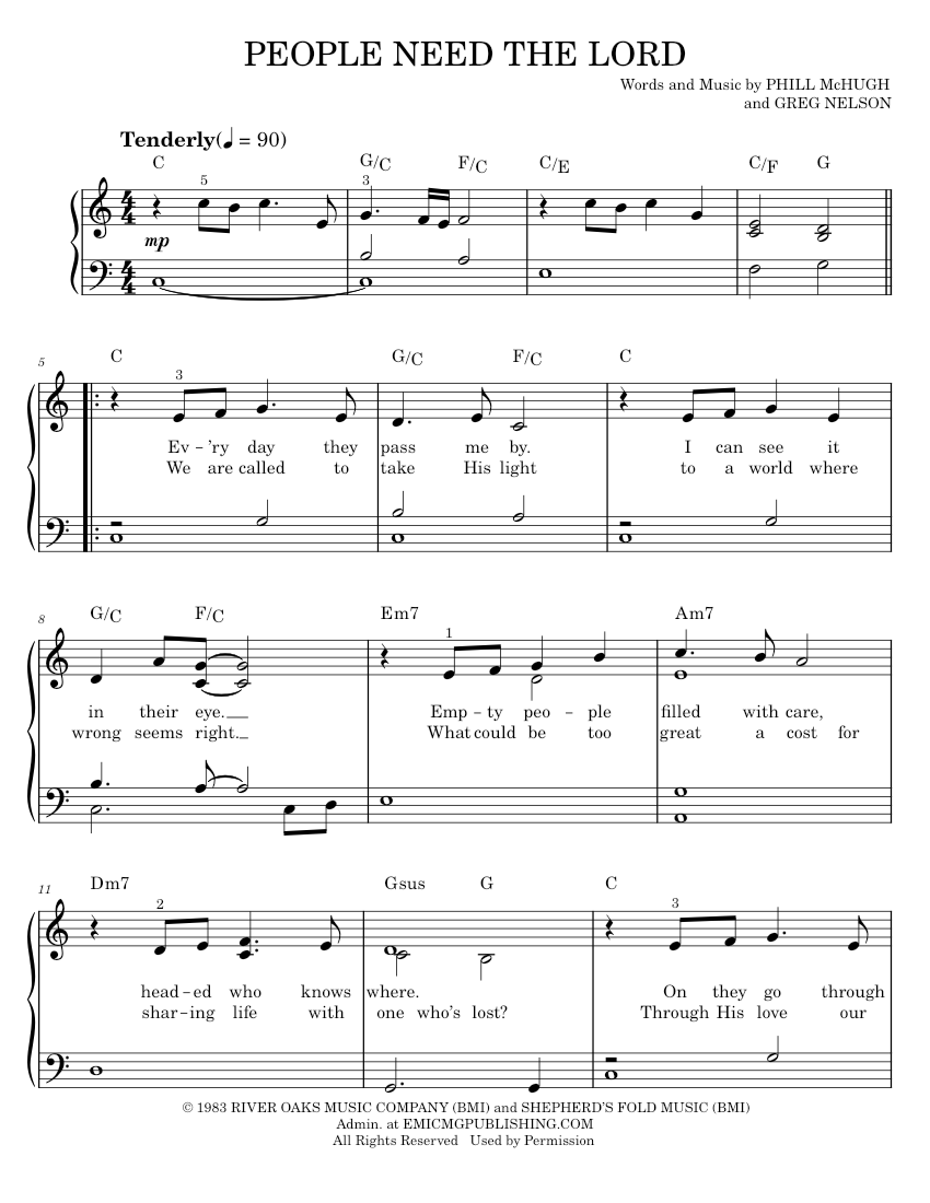 People Need The Lord Sheet music for Piano: Music Notes