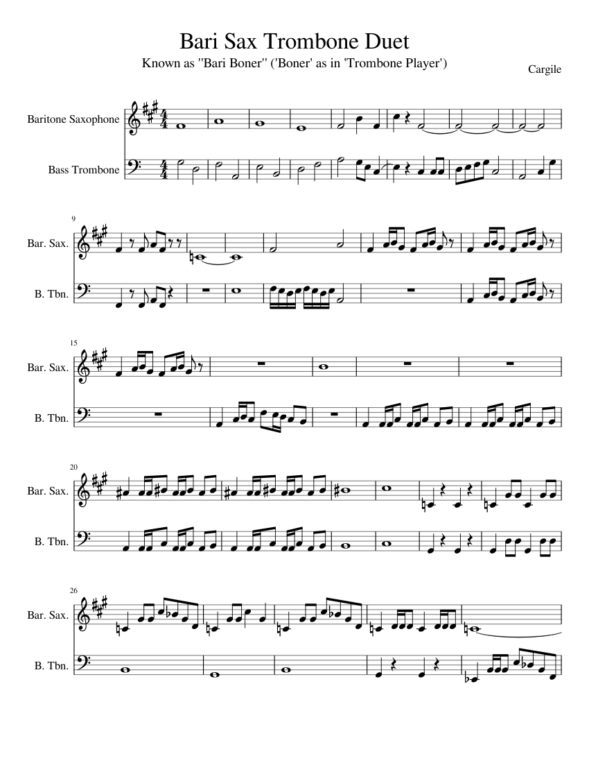 Bari Sax and Bass Trombone Duet Sheet music for Saxophone (Baritone