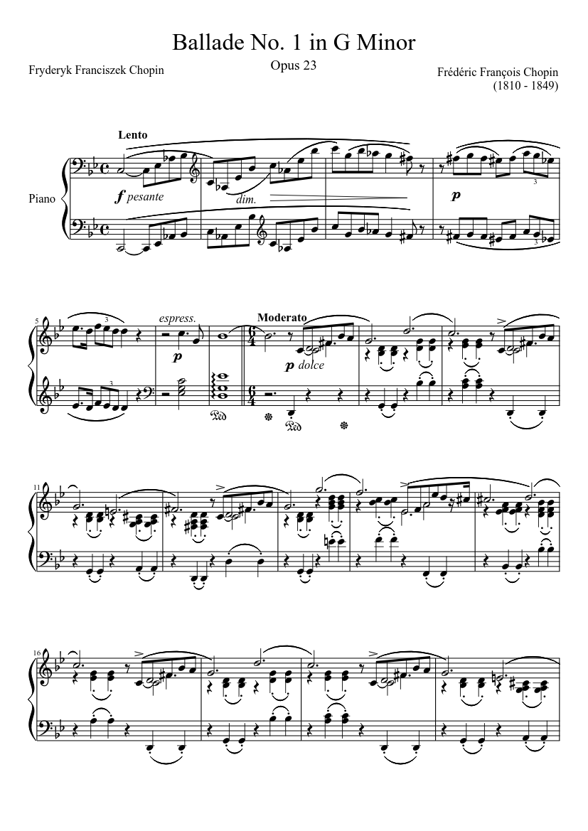 Ballade No 1 Opus 23 In G Minor Sheet Music For Piano Solo Musescore Com