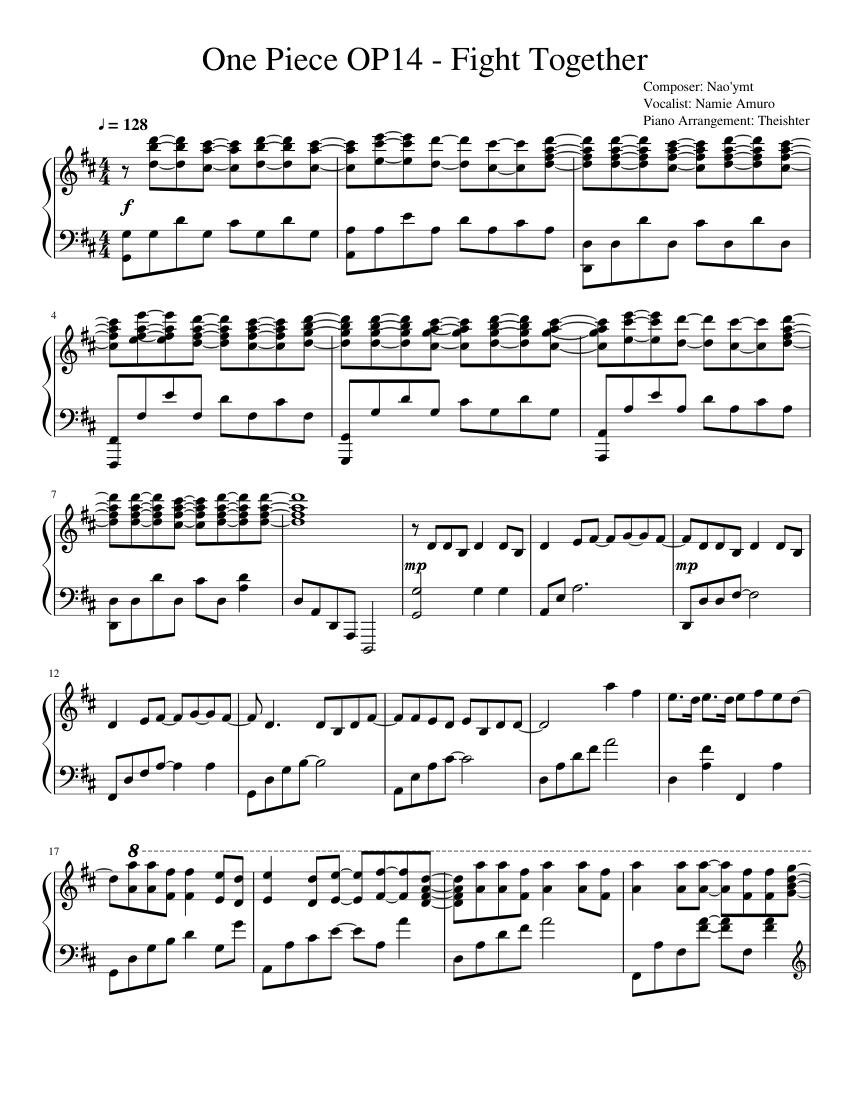 One Piece Op14 Fight Together Sheet Music For Piano Solo Musescore Com