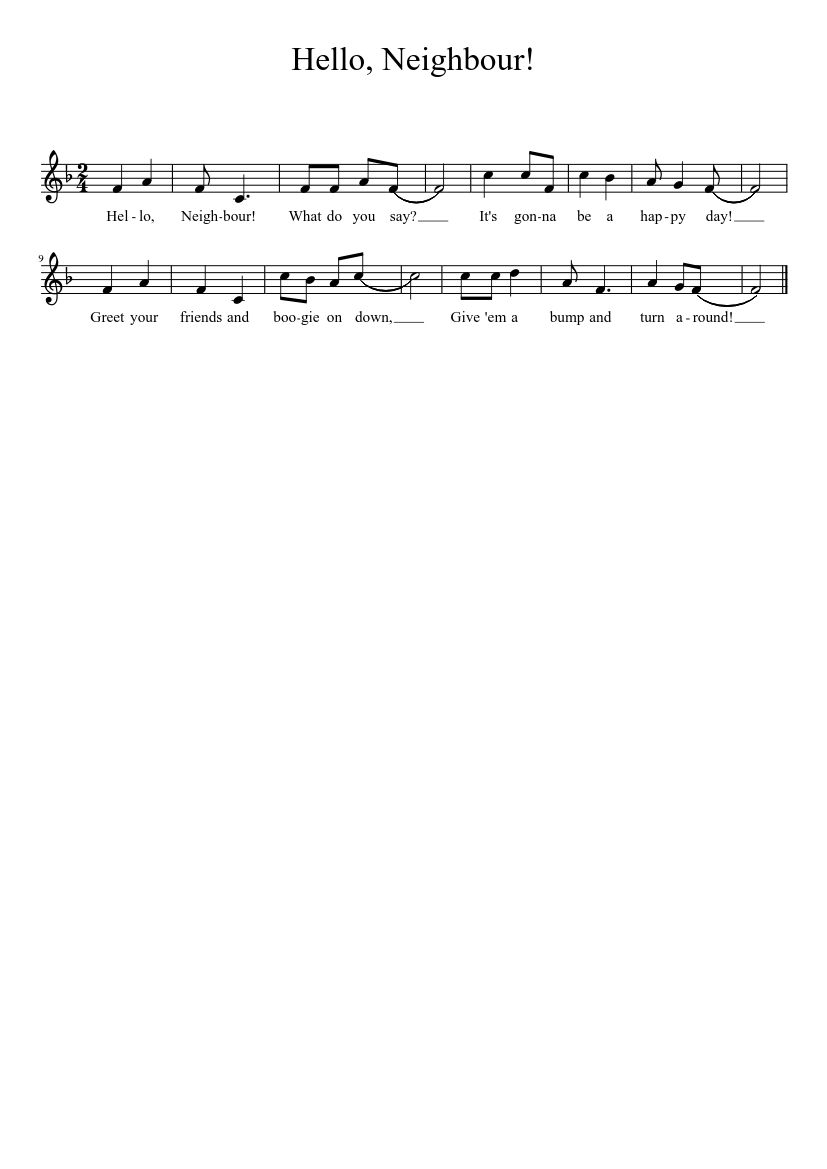Hello Neighbor Note Hello, Neighbour! Sheet Music for Vocals (Solo) | MuseScore.com