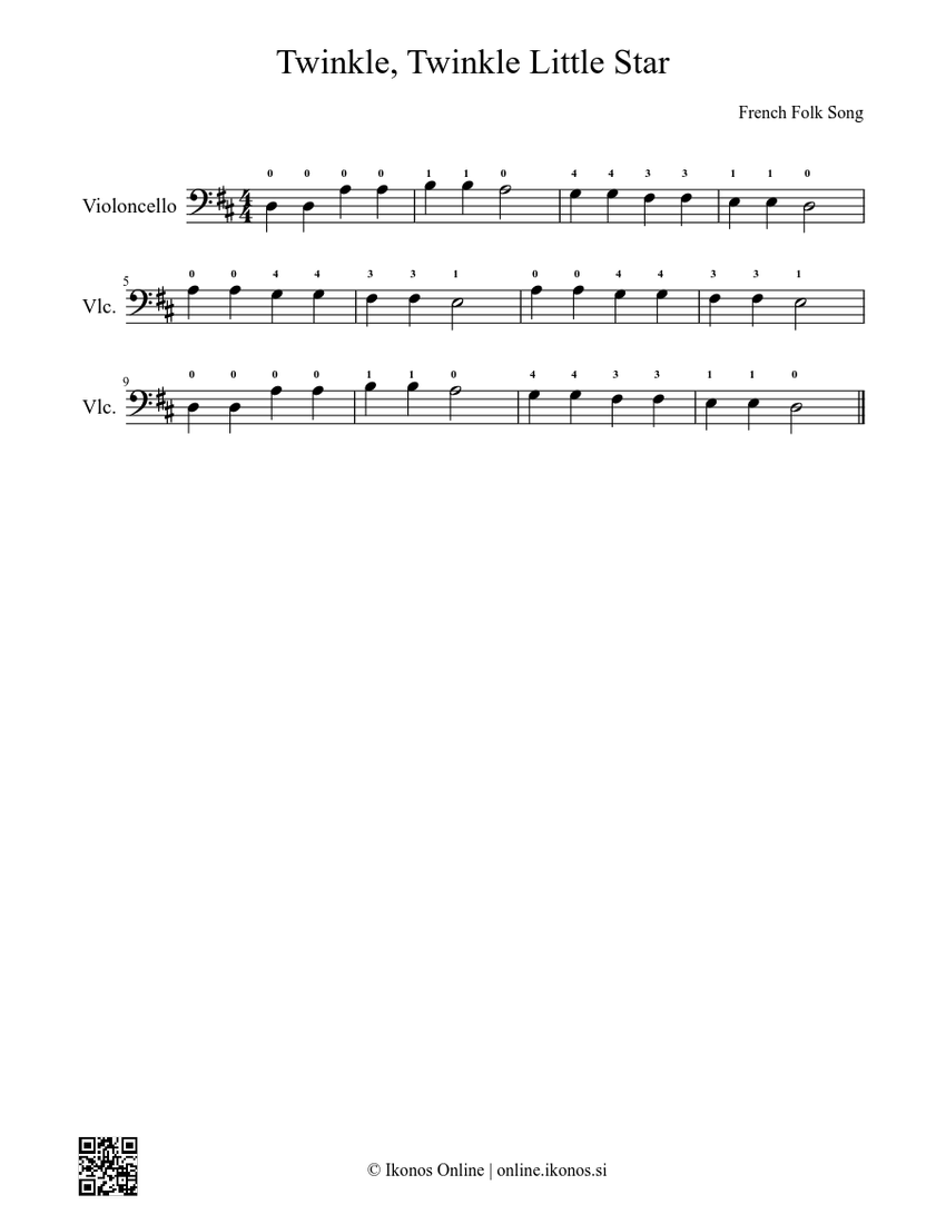 Twinkle, Twinkle Little Star Sheet music for Cello (Solo) | Musescore.com