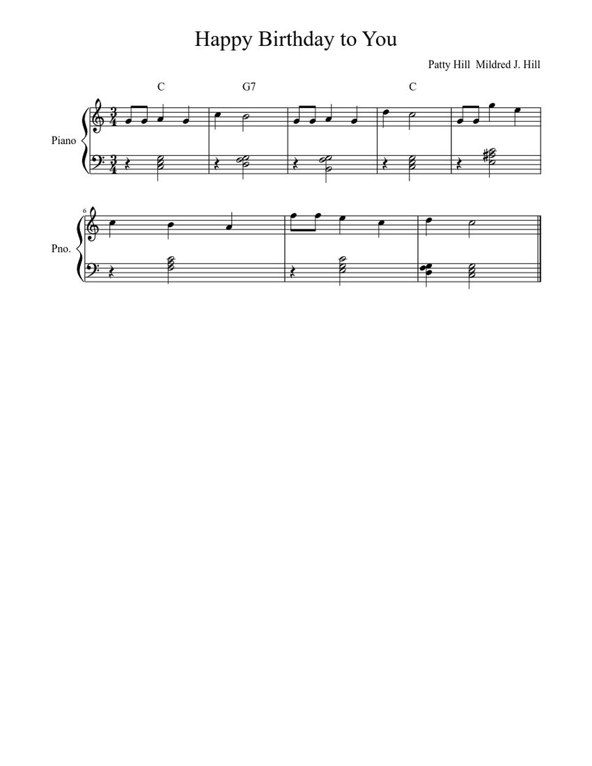 Happy Birthday (To You) C Major Sheet music for Piano (Solo) | Musescore.com