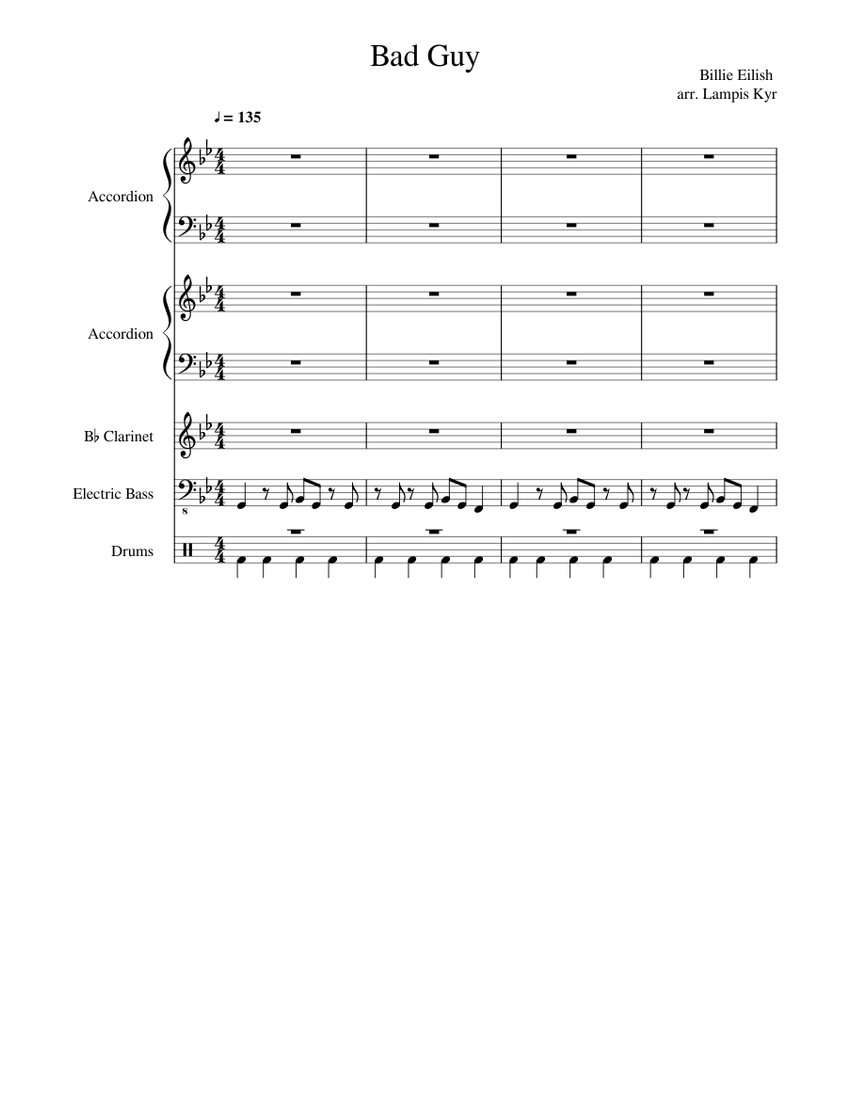 Bad Guy by Billie Eilish Sheet music for Accordion, in bflat