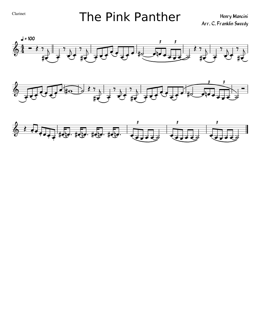 Pink Panther Sheet music for Clarinet in b-flat (Solo) | Musescore.com