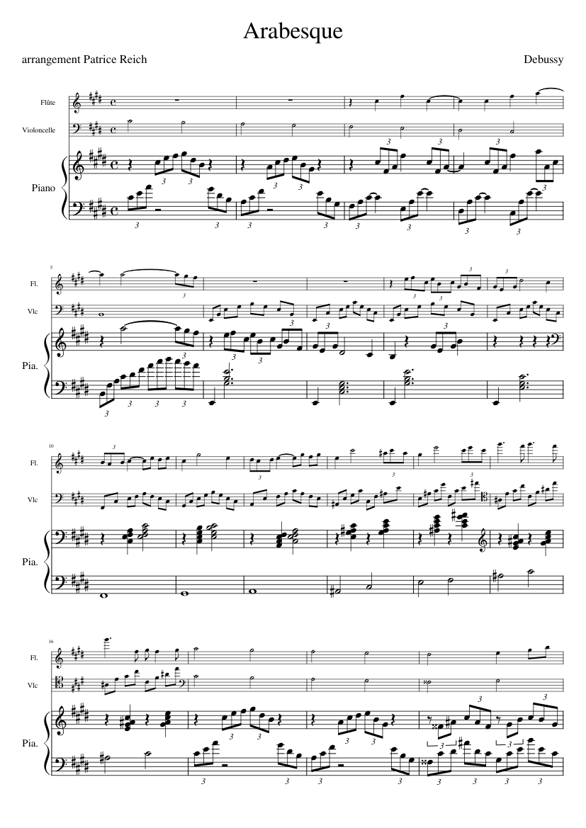 Arabesque - Debussy Sheet music for Piano, Flute, Cello (Mixed Trio ...