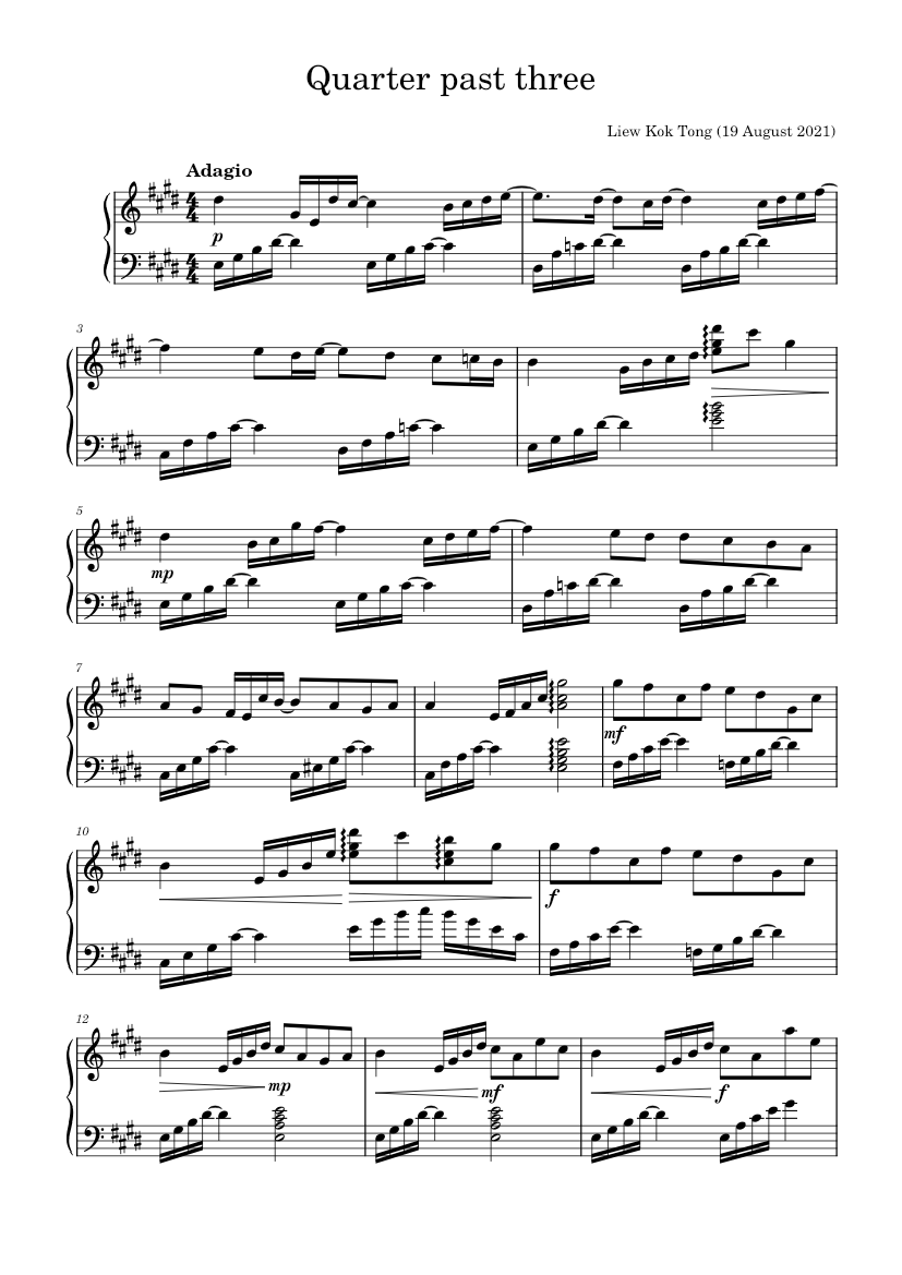 Quarter past three Sheet music for Piano (Solo) Easy