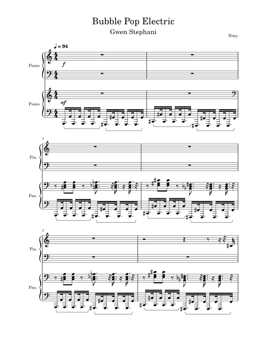 Bubble pop electric – Gwen Stefani - Noxy Piano Sheet music for Piano  (Piano Four Hand) | Musescore.com