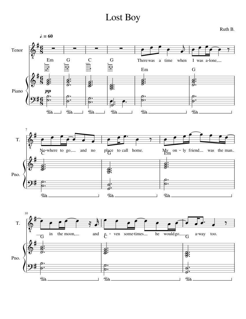 Lost Boy Sheet music for Piano, Tenor (Piano-Voice) | Musescore.com