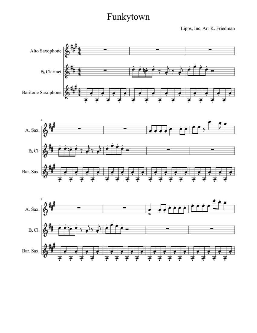 Funkytown, Lipps Inc. for Alto sax, Bb Clar, Bari sax Sheet music for ...