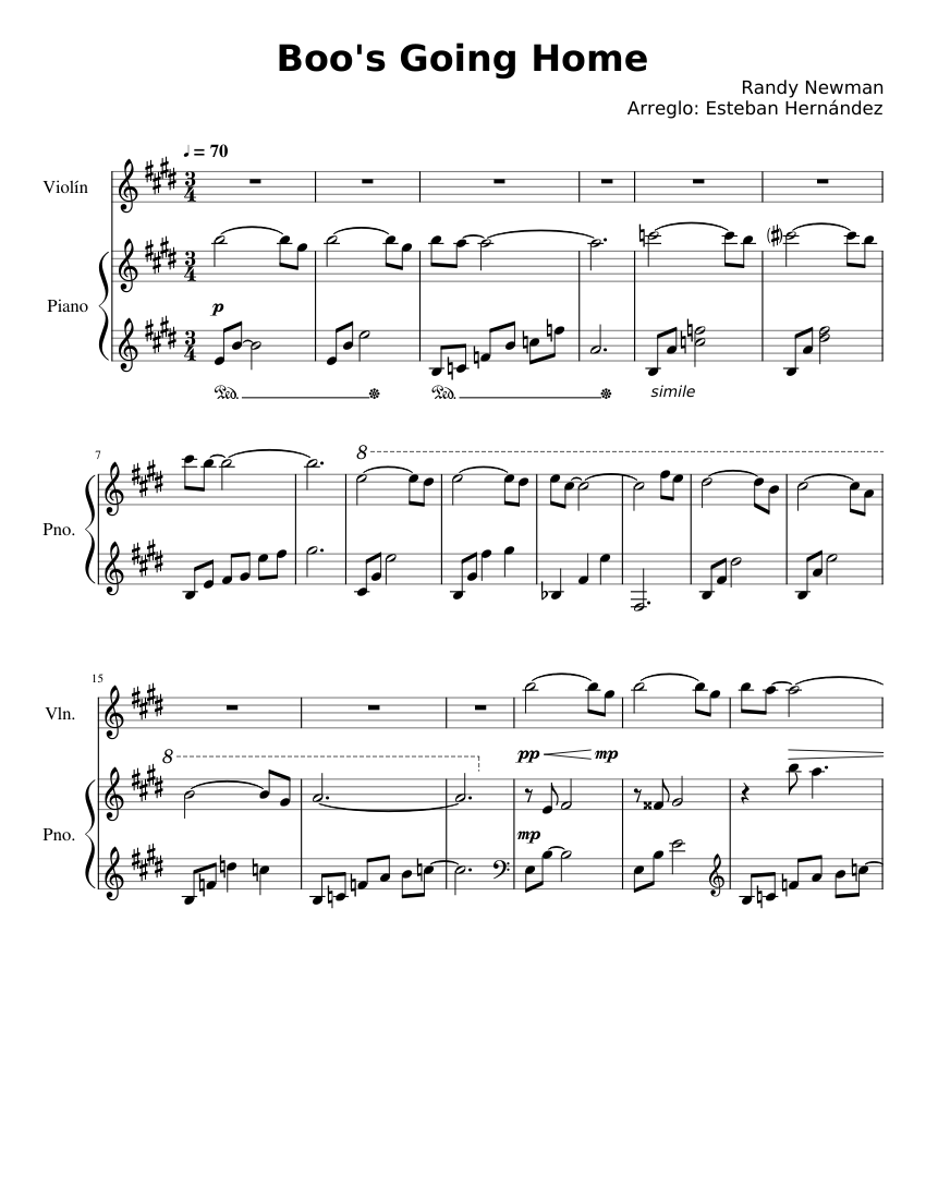 Monsters, Inc. - Boo's Going Home Sheet music for Piano, Violin (Solo) |  Musescore.com