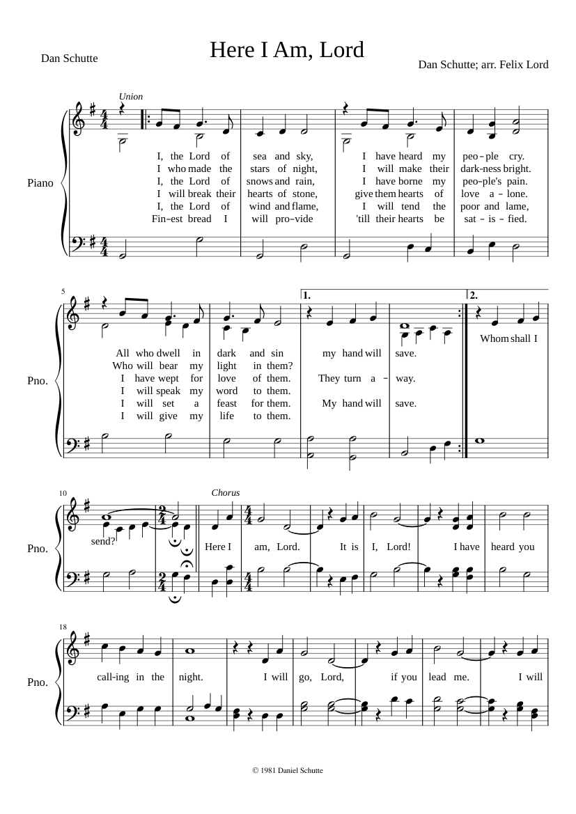 Here I Am, Lord Sheet Music for Piano (Solo) easy | MuseScore.com