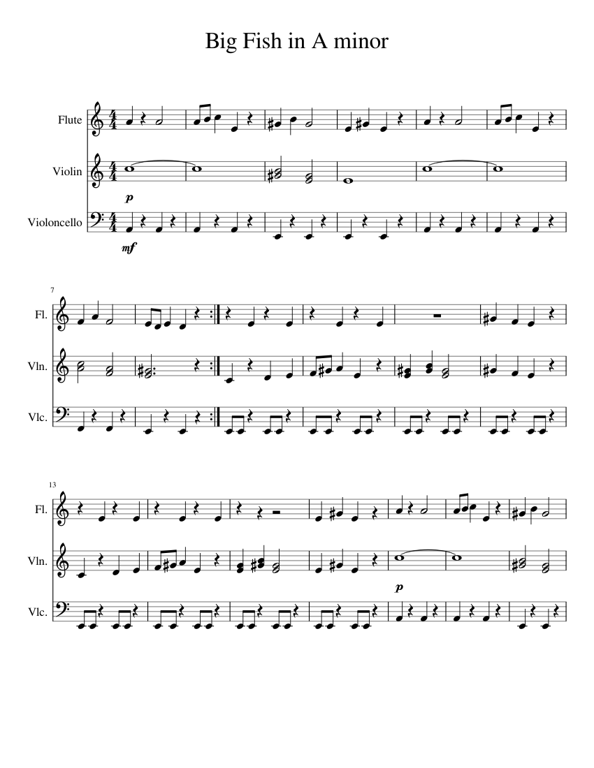 Big Fish - Shen Zhou Sheet Music for Flute, Violin (Mixed Duet ...