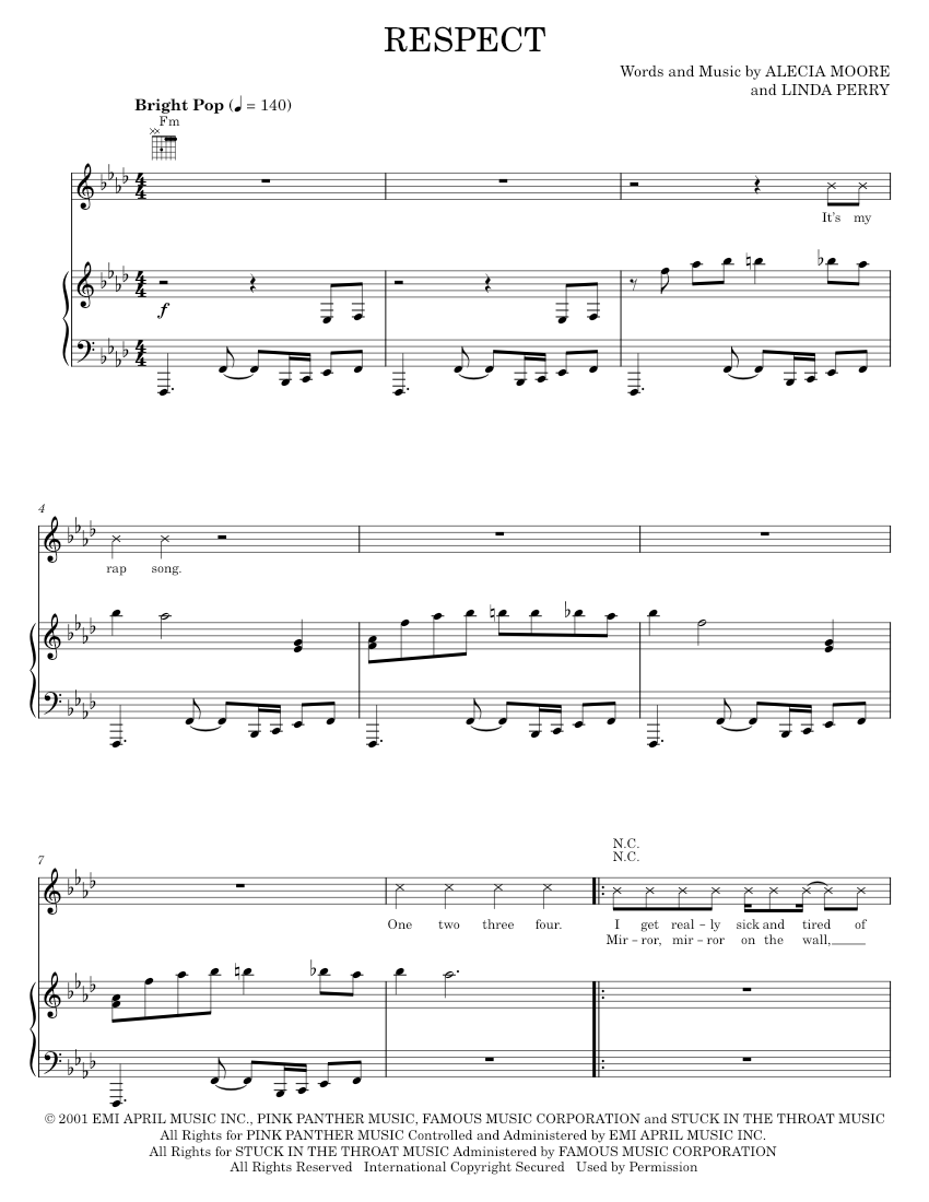 Play Official version of Respect sheet music by P!nk for Piano, Vocals ...