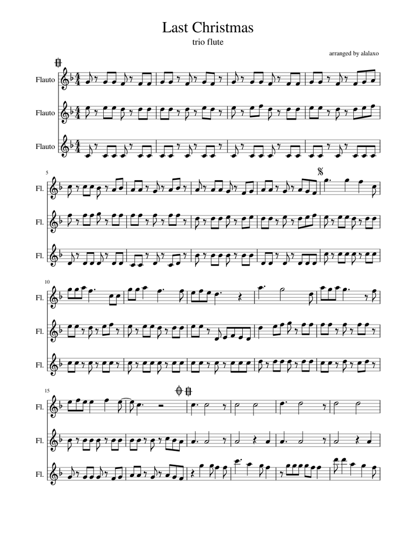 Last Christmas - Wham! Sheet music for Flute (Brass Trio) | Musescore.com