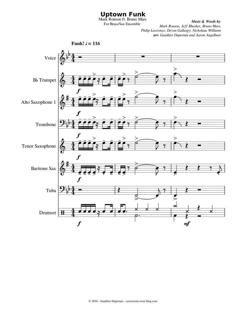 Uptown Funk for a brass band Sheet music for Trumpet (In B Flat ...