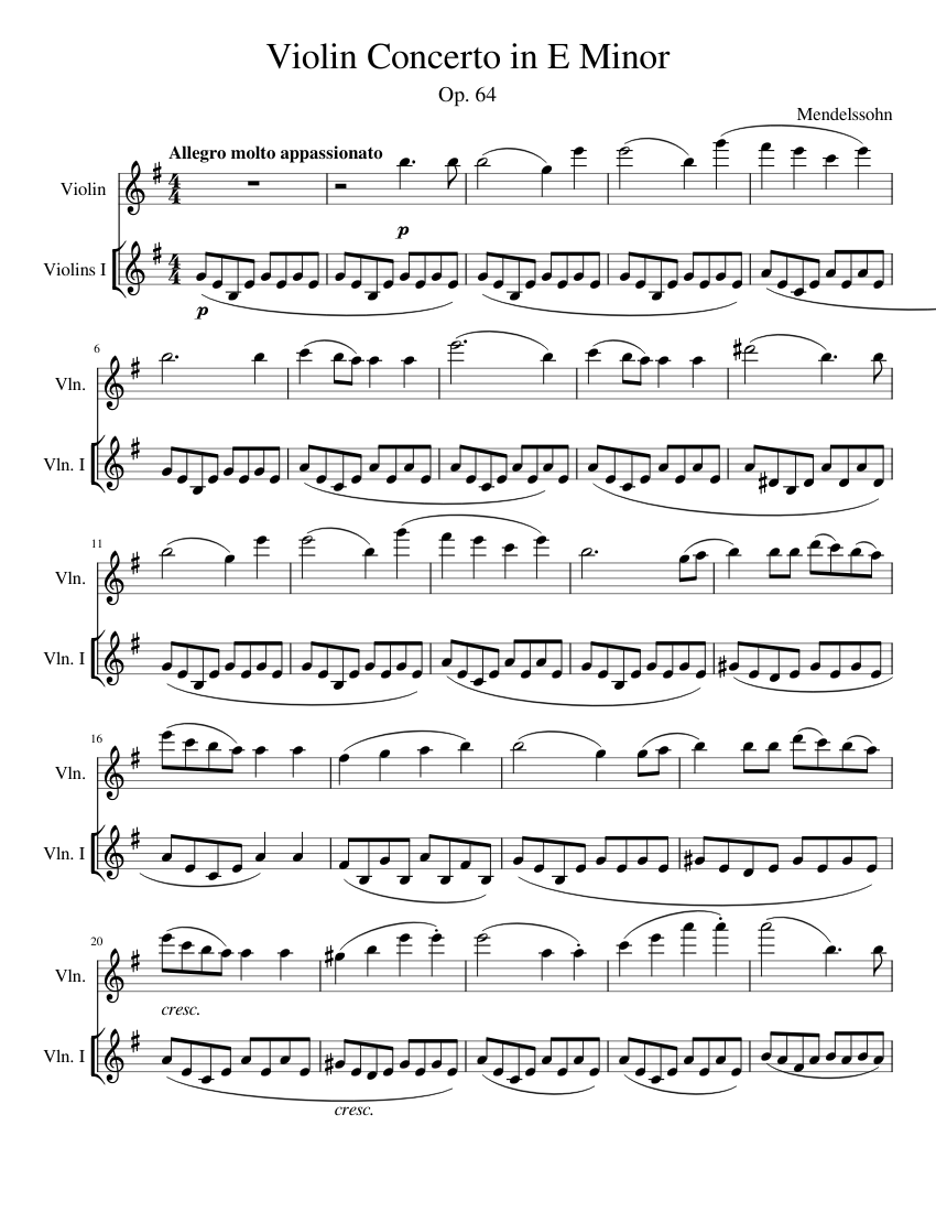 Violin Concerto in E Minor for 2 violins Sheet music for Violin ...