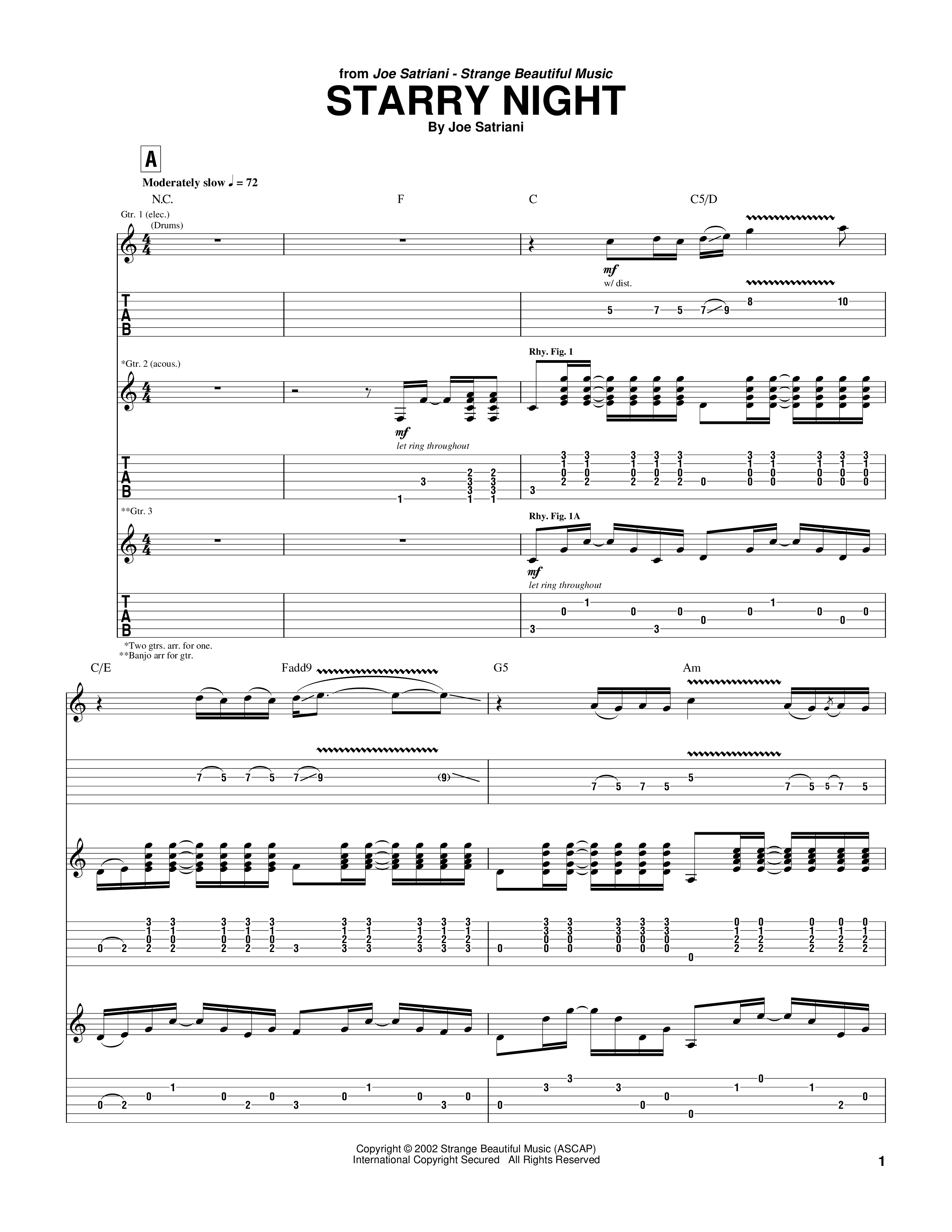 Play Official version of Starry night Sheet Music by Joe Satriani