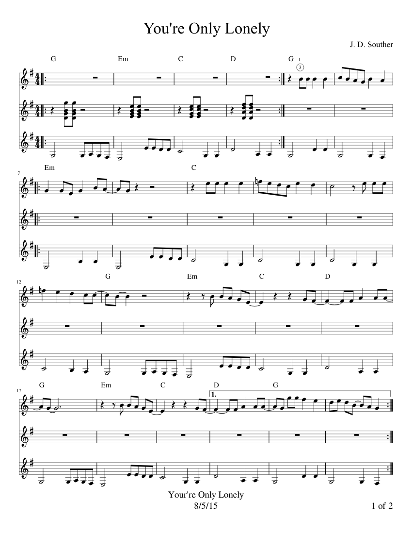 You're Only Lonely 2015-07-15 Sheet music for Guitar (Solo) | Download and  print in PDF or MIDI free sheet music | Musescore.com