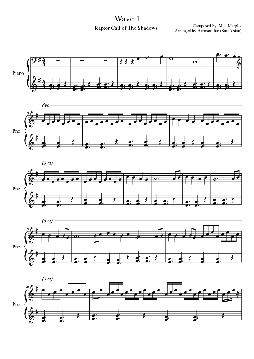 Piano Raptor Wave 1 - Raptor: Call of the Shadows Sheet music for Piano (Solo) Easy ...