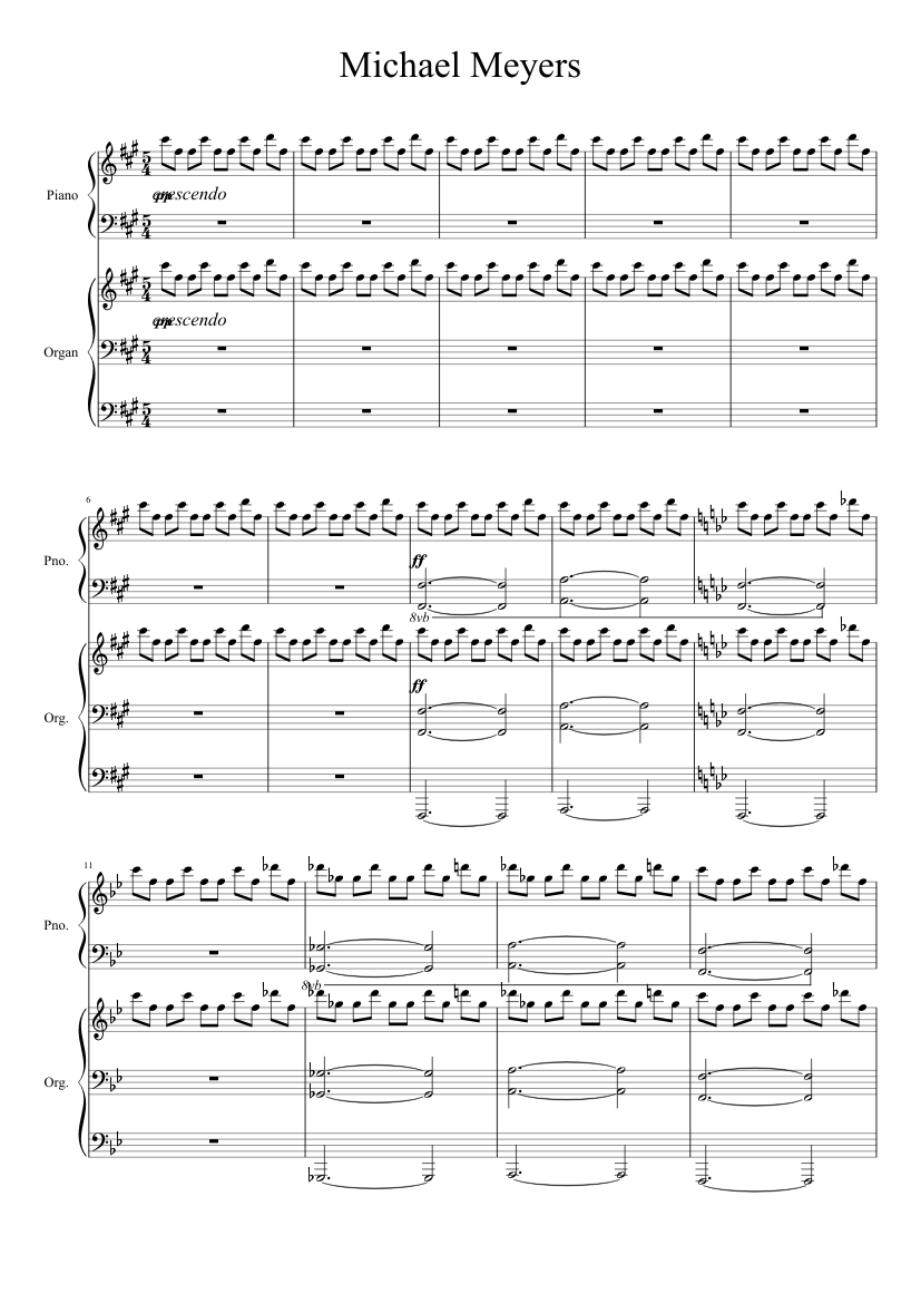 Halloween Theme (Michael Meyers) Sheet music for Piano, Organ (Mixed Duet)  | Musescore.com
