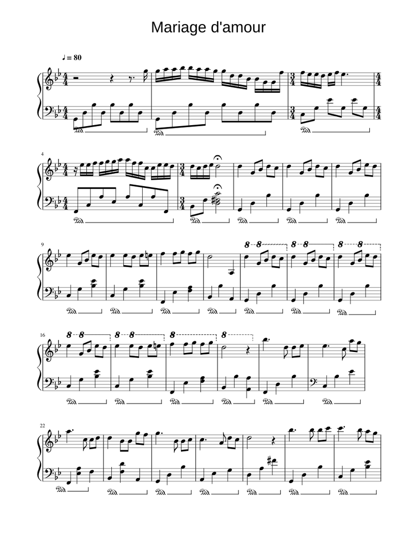 Mariage d'amour easy version Sheet music for Piano (Solo) | Musescore.com