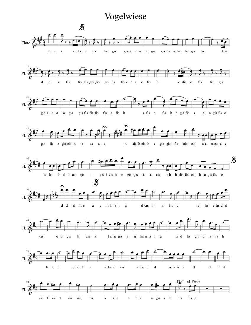 Vogelwiese Sheet music for Flute (Solo) | Musescore.com