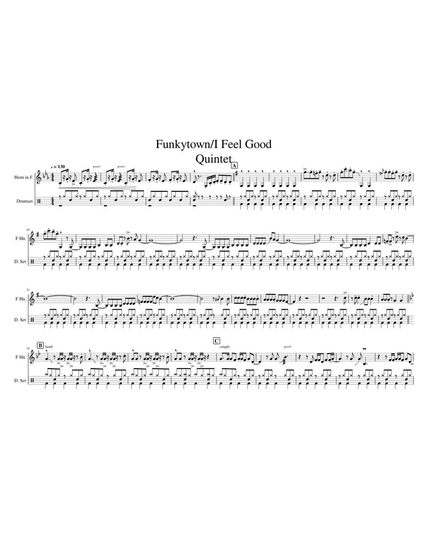 Funkytown I Feel Good Study Track JP Jim Sheet music for French horn ...