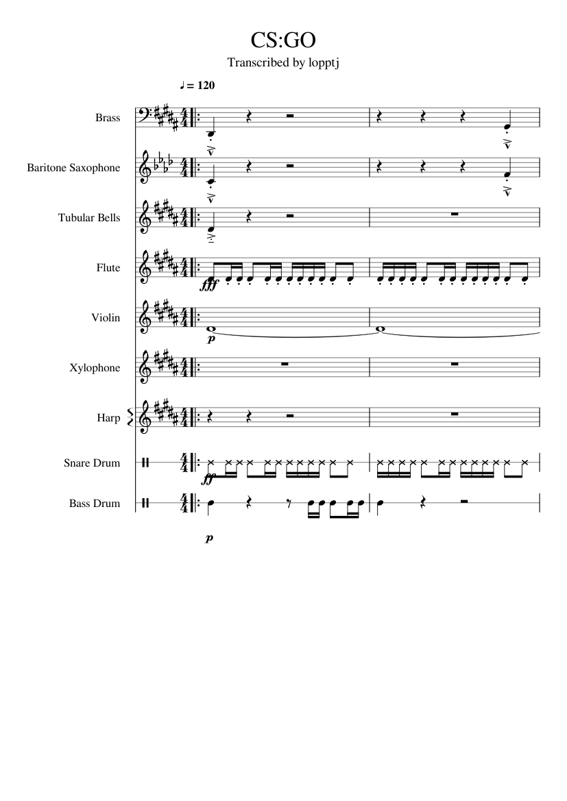 CS:GO Main Theme Sheet music for Flute, Saxophone baritone, Snare drum ...