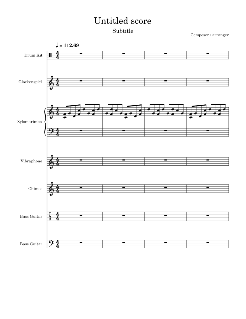 Boring – Gong Sheet music for Vibraphone, Glockenspiel, Bass guitar ...