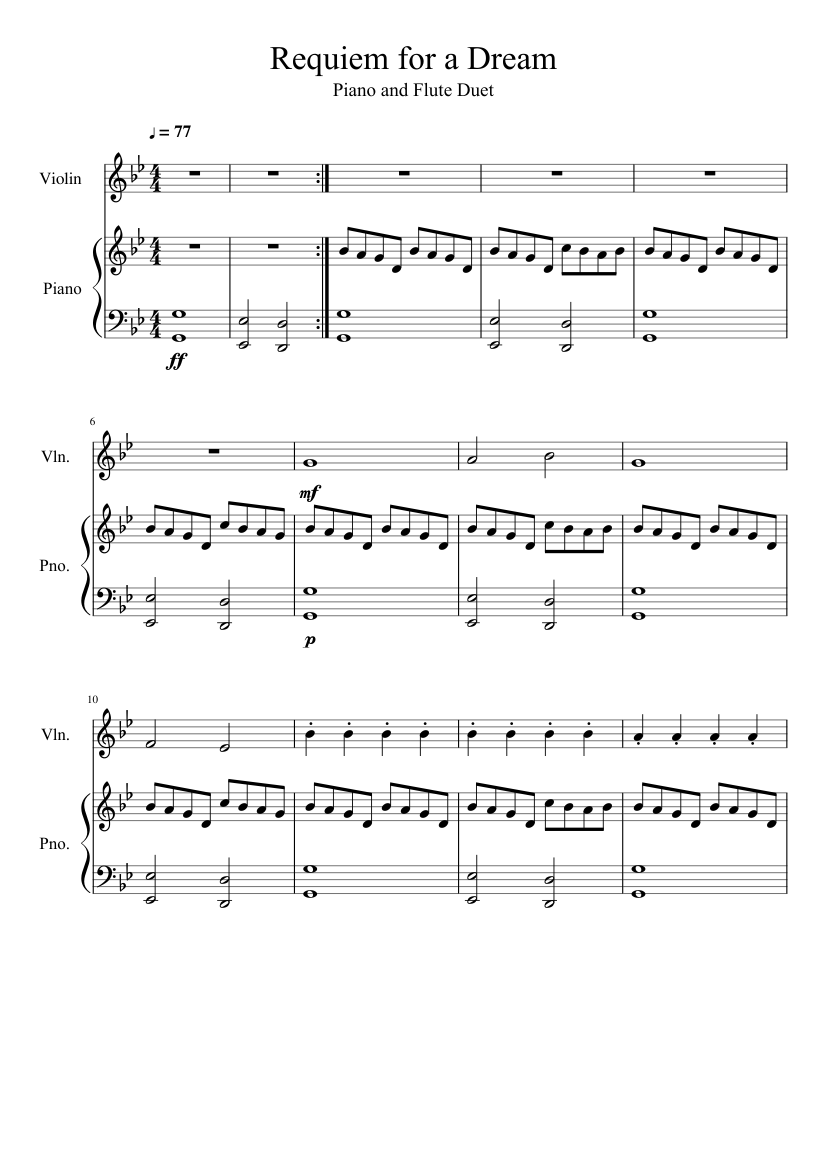 Requiem for a dream (For Violin and Piano) WITH LIVE AUDIO) Sheet music for Piano, Violin (Solo) | Musescore.com
