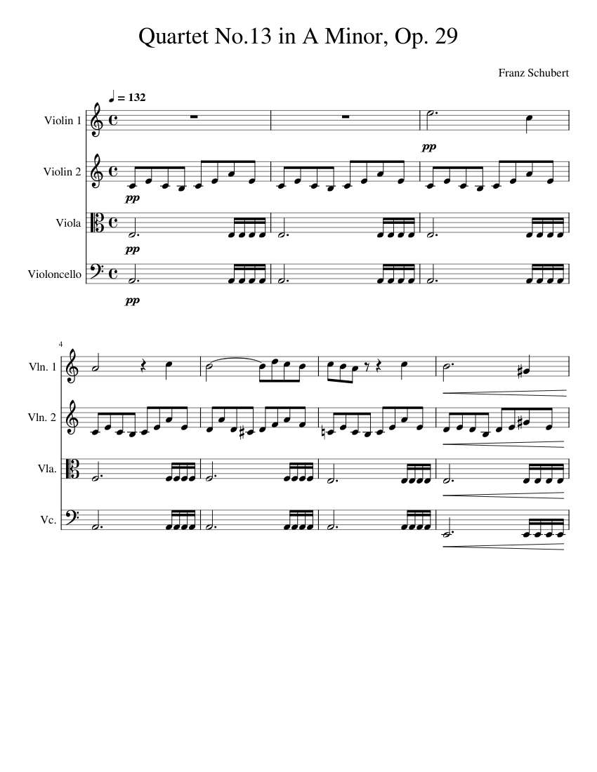 Quartet No.13 in A Minor, Op - Schubert Sheet music for Violin, Viola, Cello (String Quartet) | Musescore.com