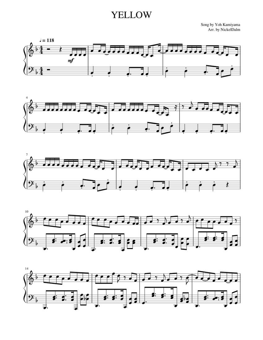 Yellow Piano Arrangement Sheet Music For Piano Solo Musescore Com Tambien aprenderemos los sostenidos, los bemoles y la escala cromatica. yellow piano arrangement sheet music
