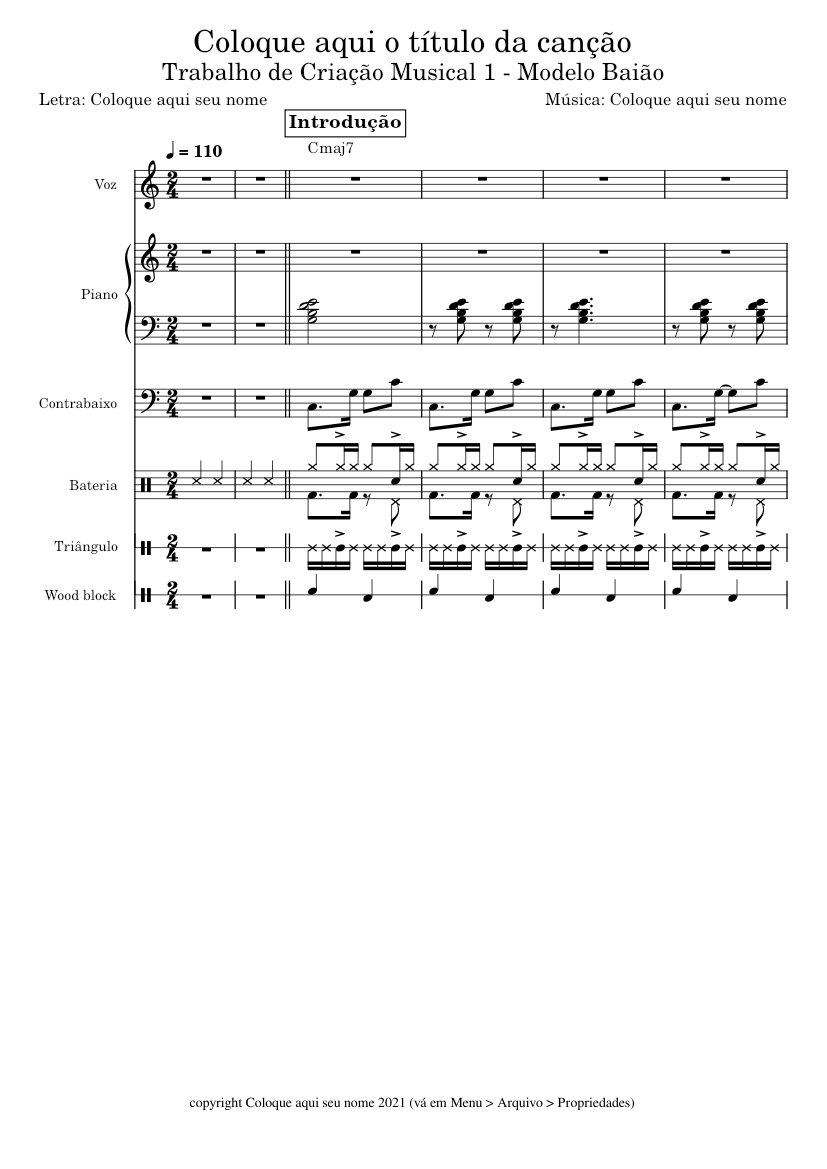 Modelo Baião Sheet music for Piano, Vocals, Bass guitar, Drum group ...