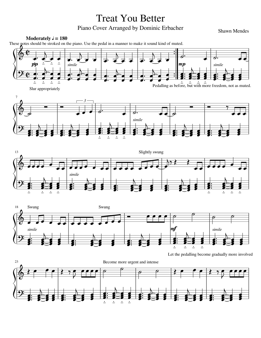 Treat You Better (Piano cover) Sheet music for Piano (Solo) | Musescore.com