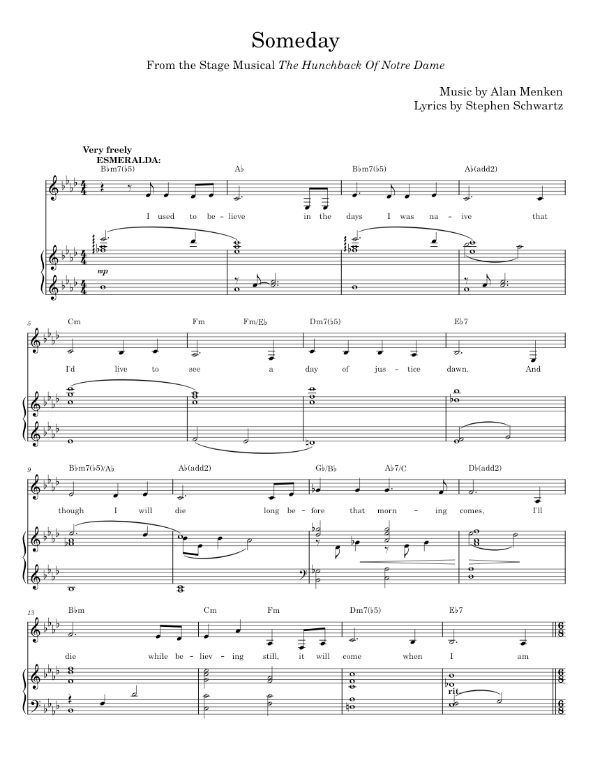 Someday - Alan Menken Sheet Music with Chords for Piano