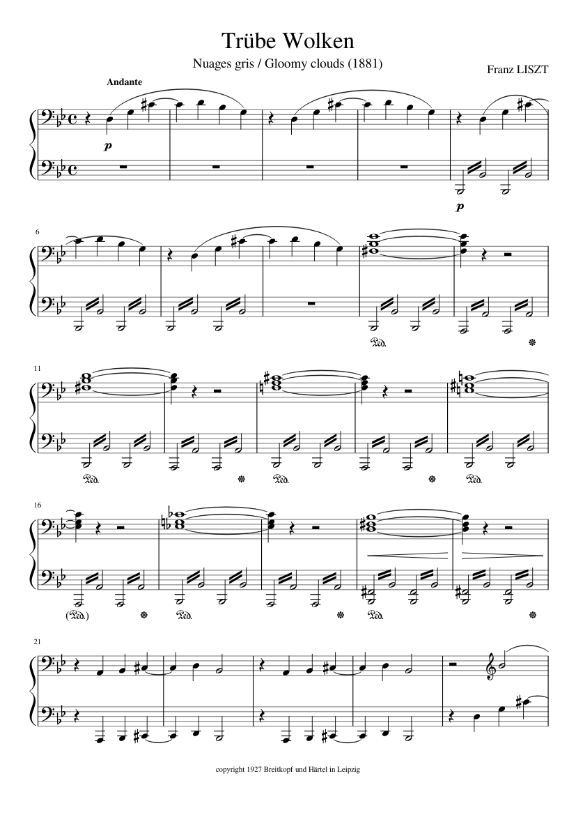 Liszt Grey Clouds Nuages Gris Trube Wolken Sheet Music For Piano Solo Musescore Com