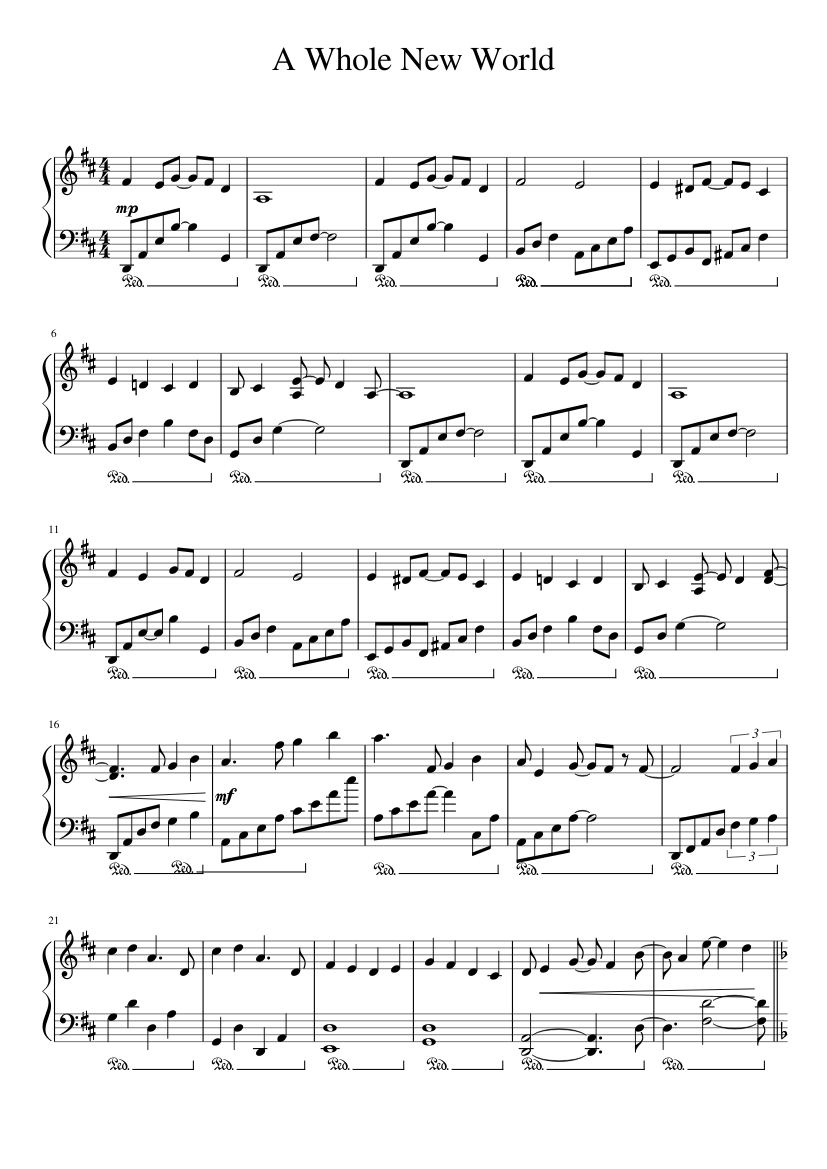 A Whole New World - Aladdin Sheet music for Piano (Solo) | Musescore.com