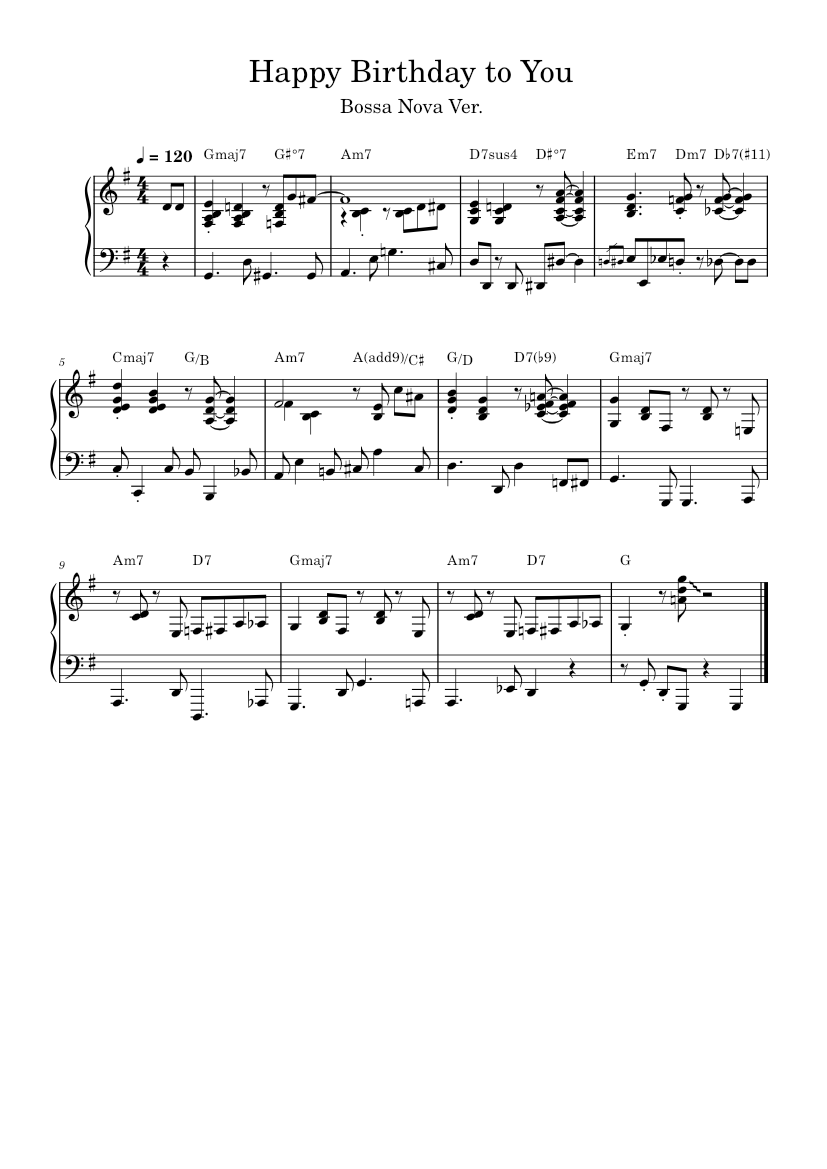 Happy Birthday To You – Bossa Nova version Sheet Music with Chords